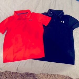 Under Armour Polo lot of 2 size Medium Boys Orange and Navy Blue